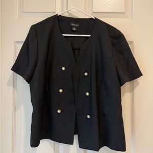 Black Short Sleeve Tweed Blazer with Gold Buttons